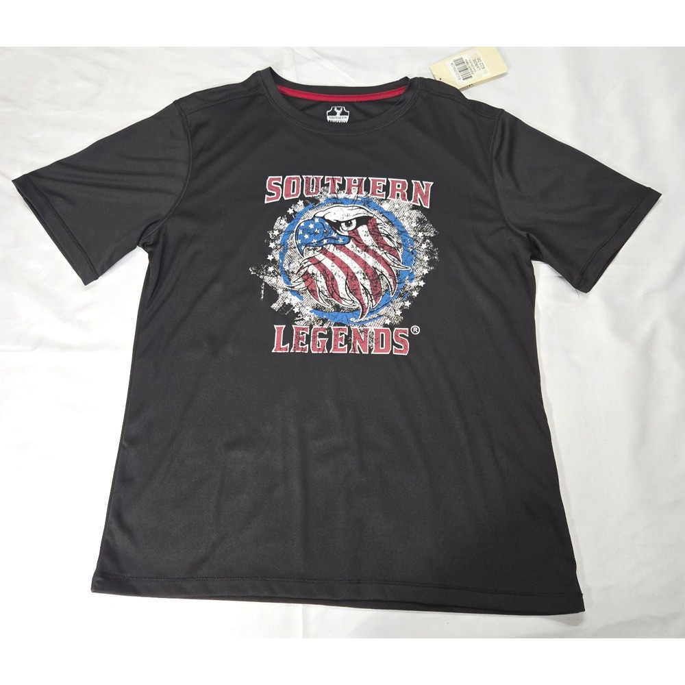 Southern Legends Performance Shirt Boys sz Large Black with Eagle UPF 40 NWT